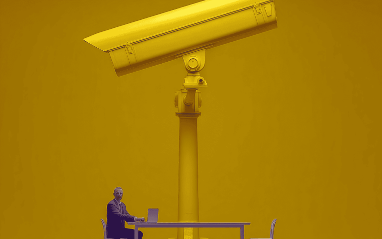 Man and big AI camera.